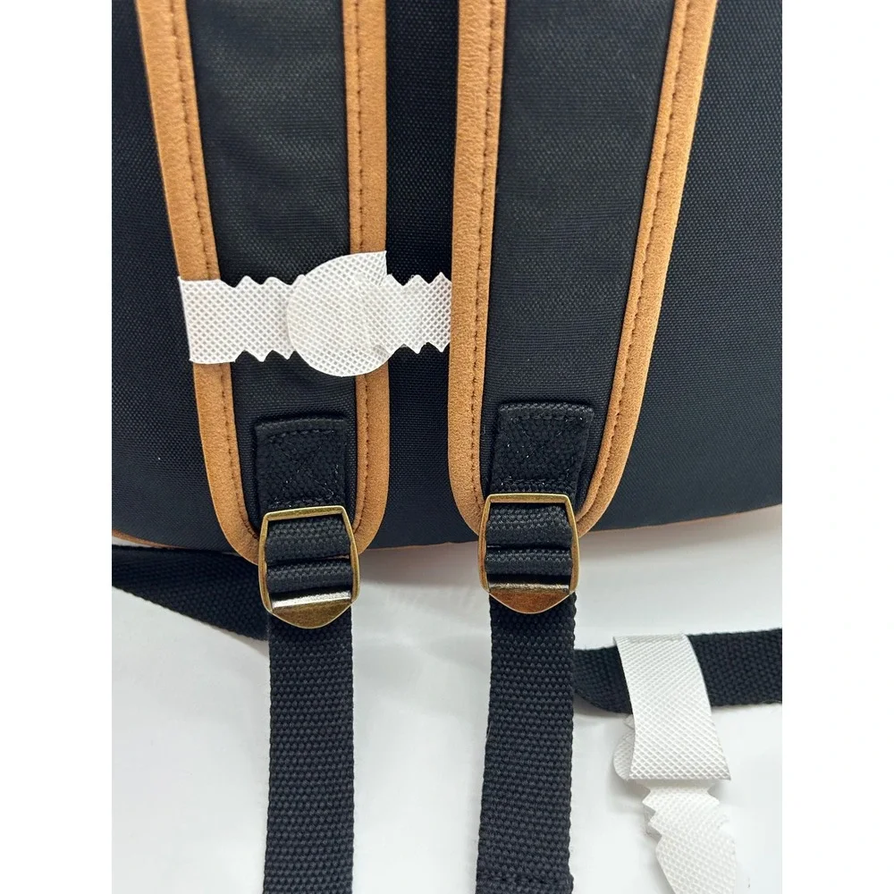 Sun + Stone Canvas Backpack Black Brown Faux Suede Bottom School Bag NEW